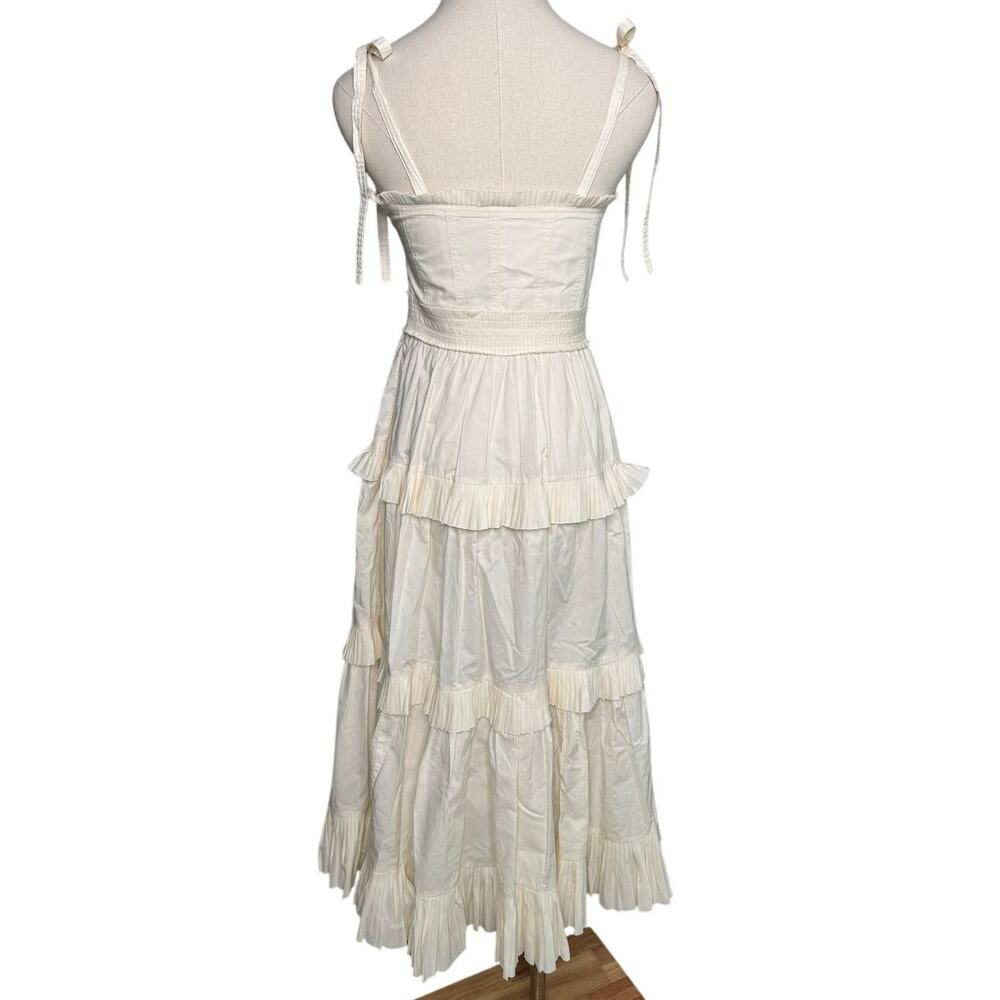 Ulla Johnson Lune Dress in Blanc ruffle tiered cotton poplin ribbon tie size 0 - Picture 7 of 10